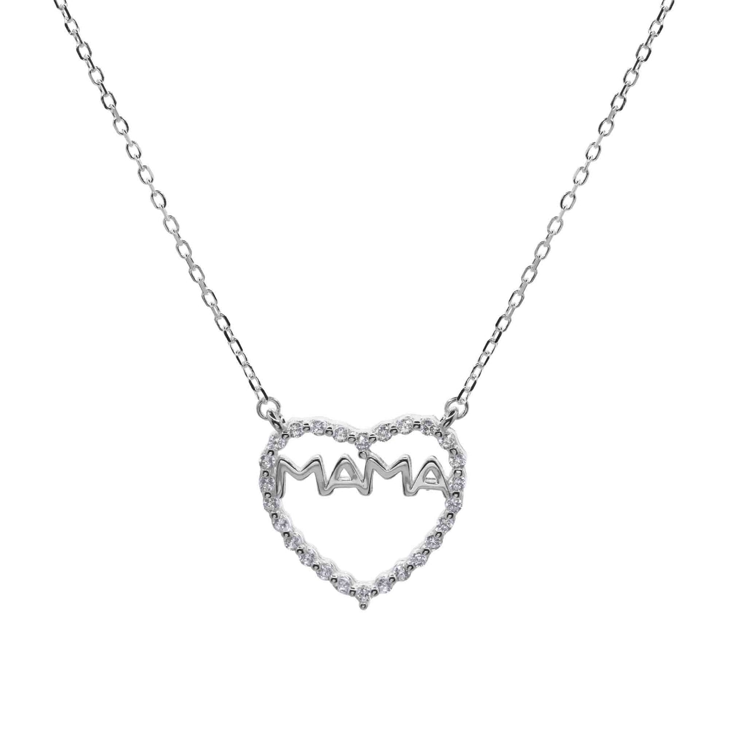 Collar de Plata Figura Corazón Mamá con Circones