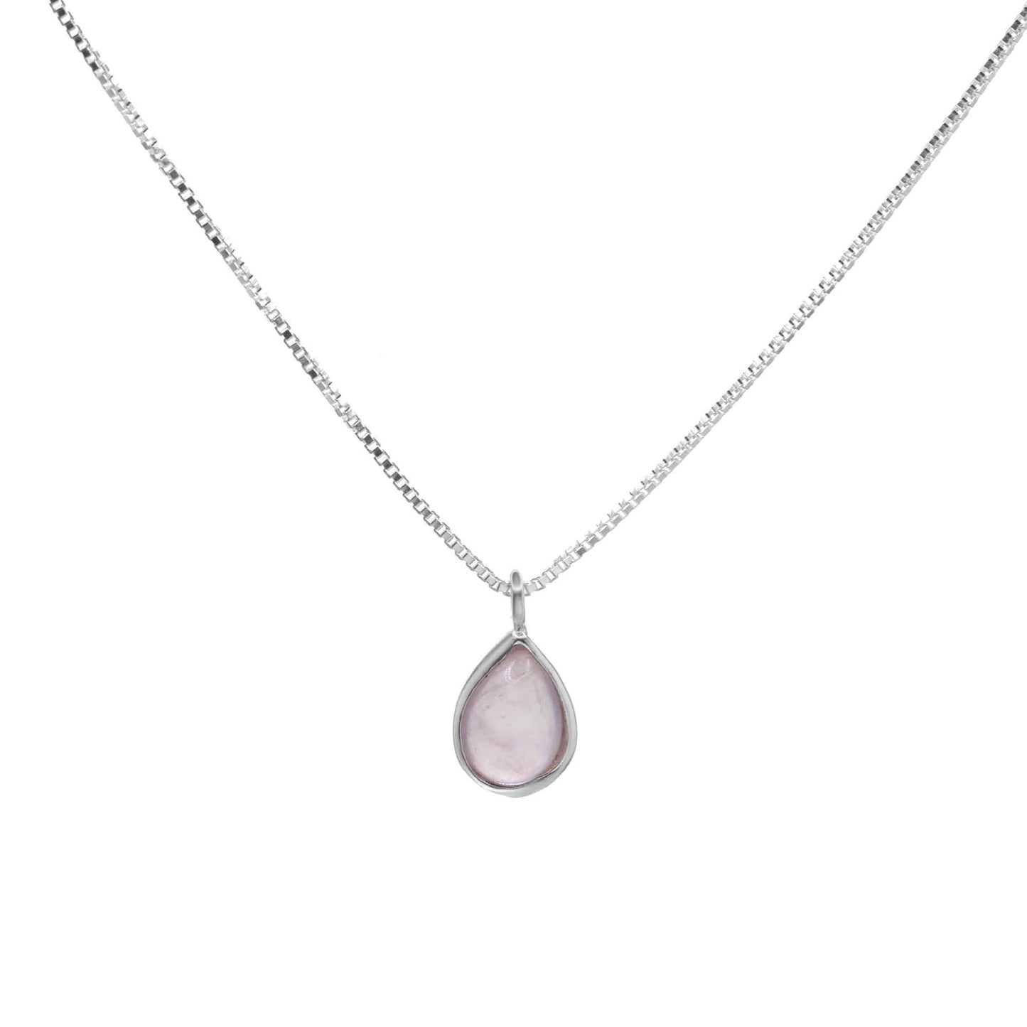 Collar de Plata Gota de Piedra de Cuarzo Rosa