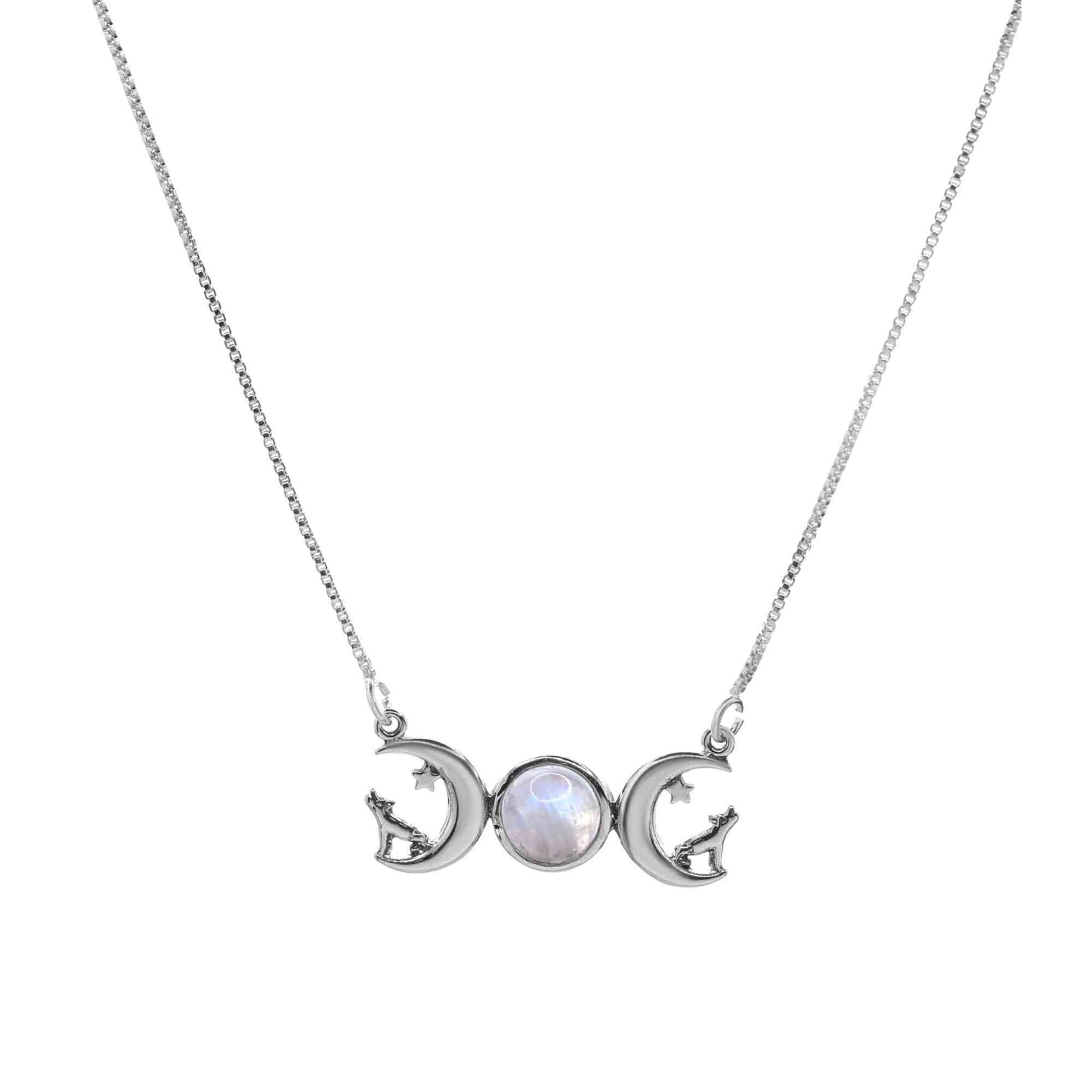 Collar de Plata Luna y Lobos con Piedra Luna