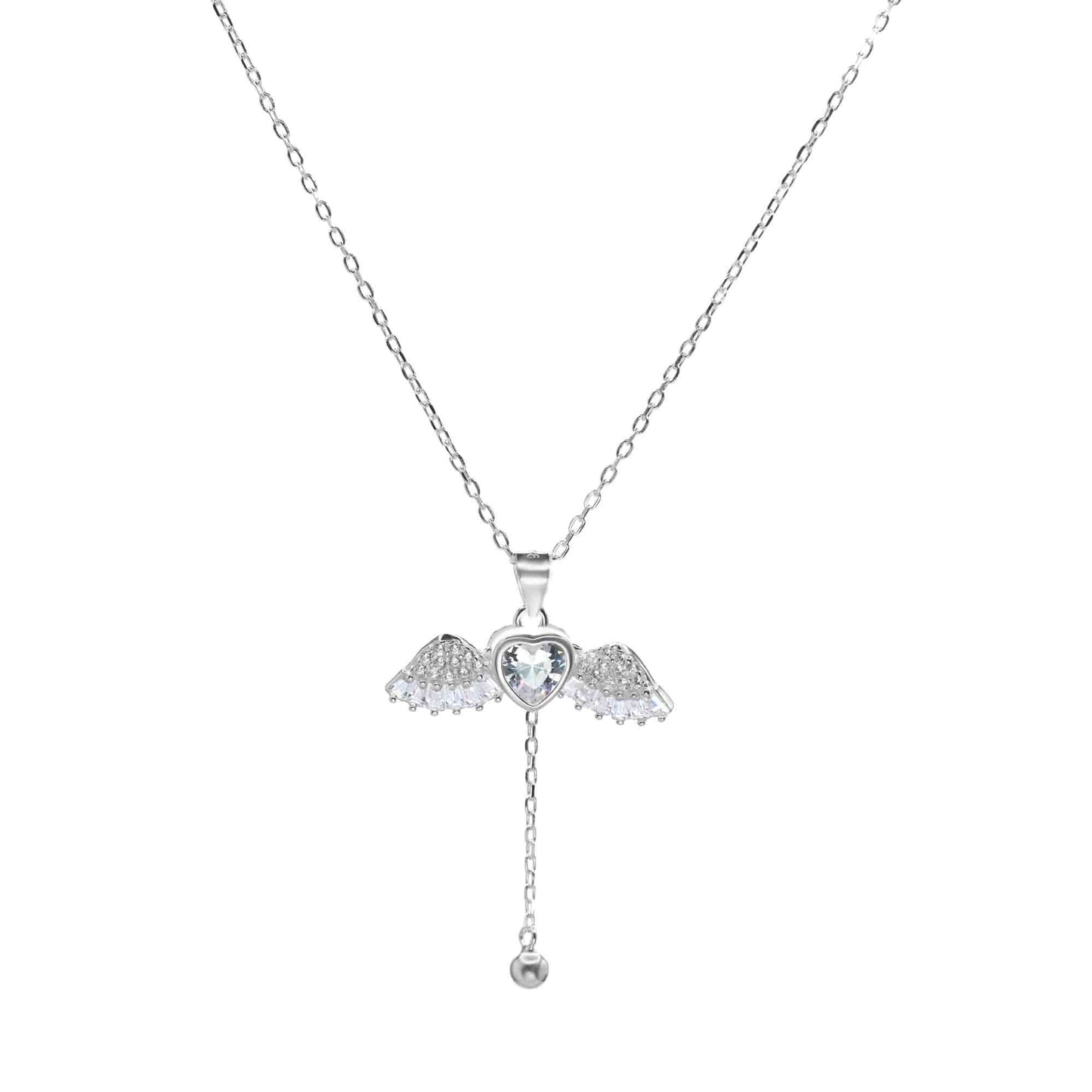 Collar de Plata - Alado Corazón Circón