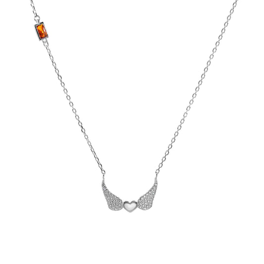 Collar de Plata - Corazón Alado con Circón Rubí