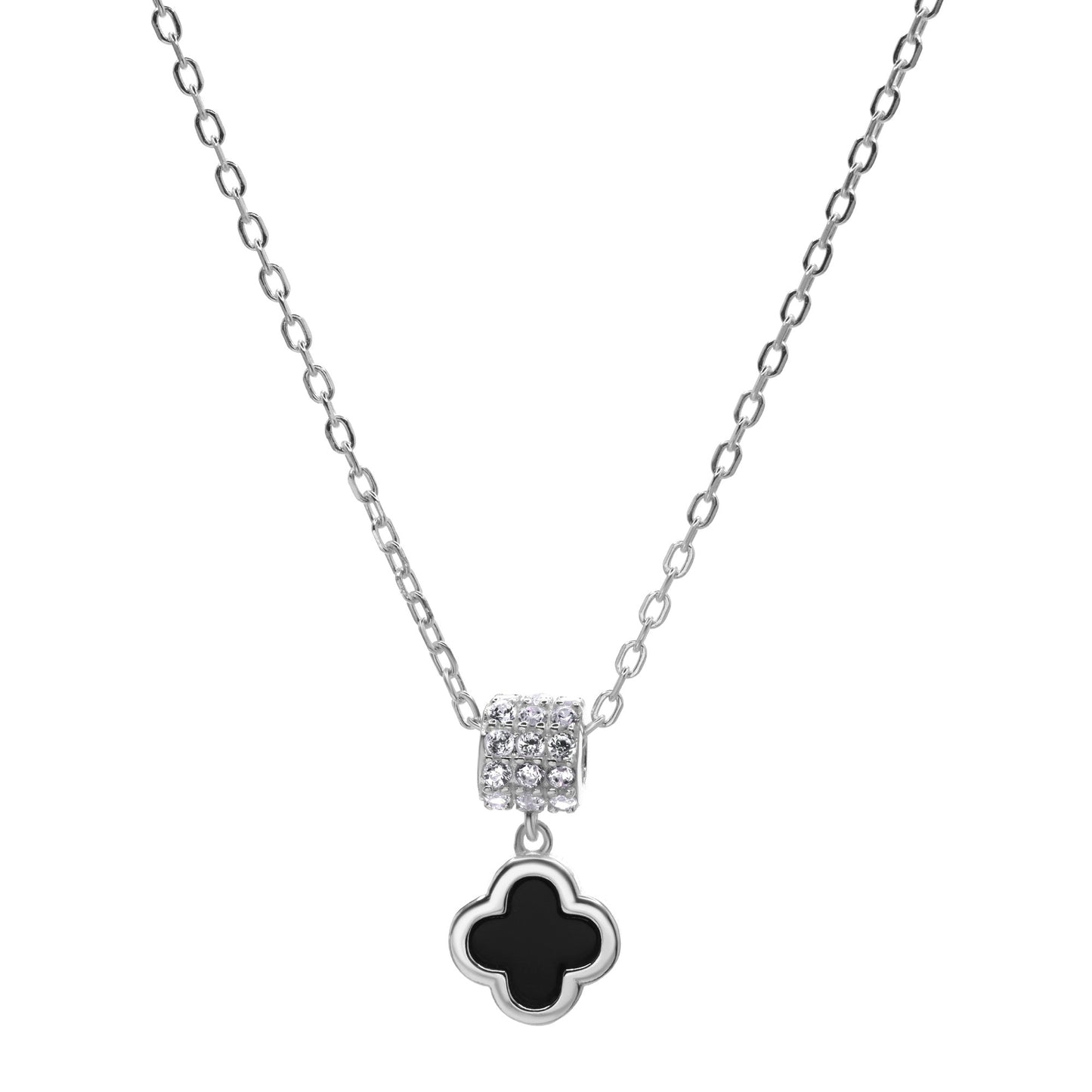 Collar de Plata - Rueda de Circones con Trébol Negro