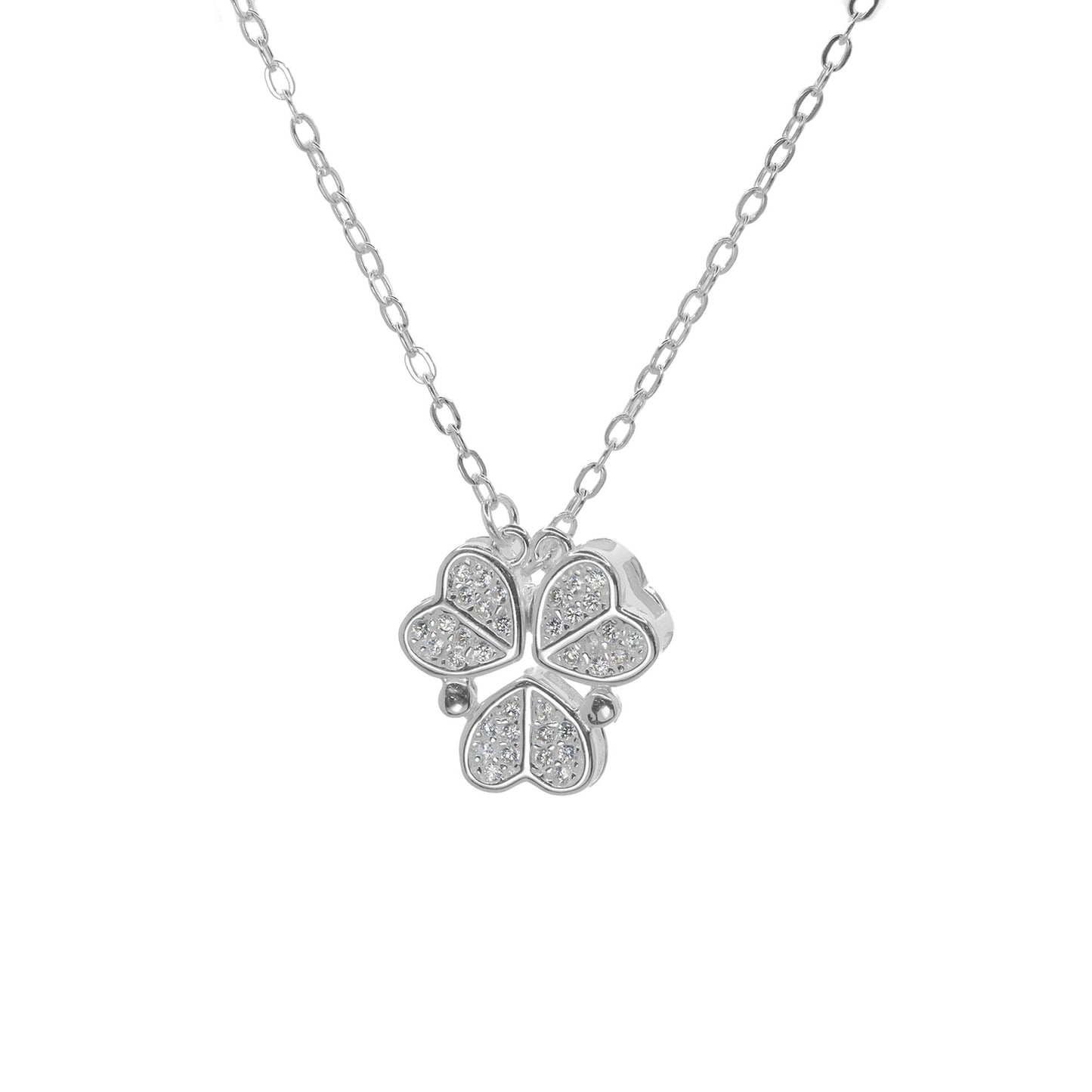 Collar de Plata - Trébol de Corazones con Circones