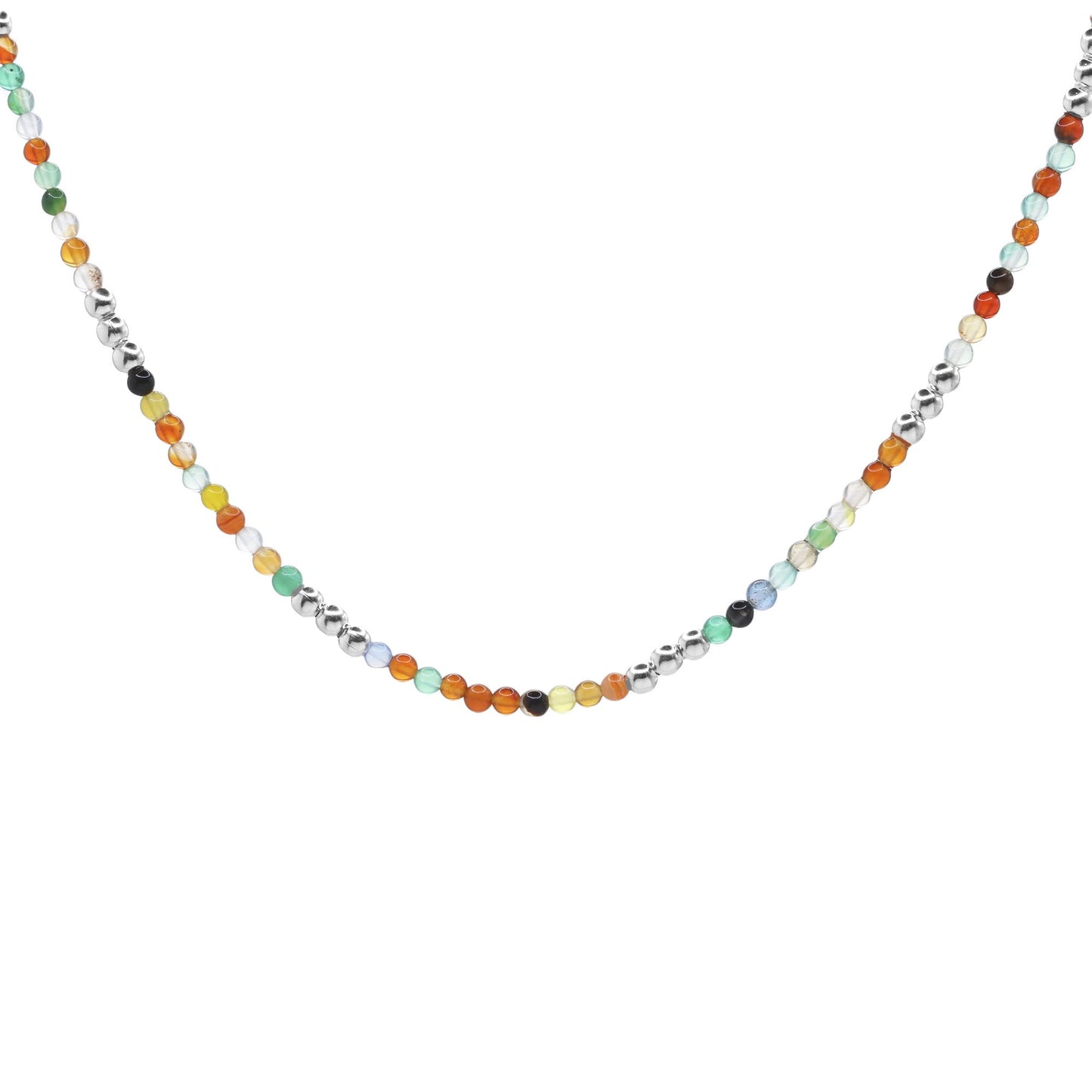Collar de Plata Piedras Ágata de Colores Combinadas con Trio de Esferas Lisas
