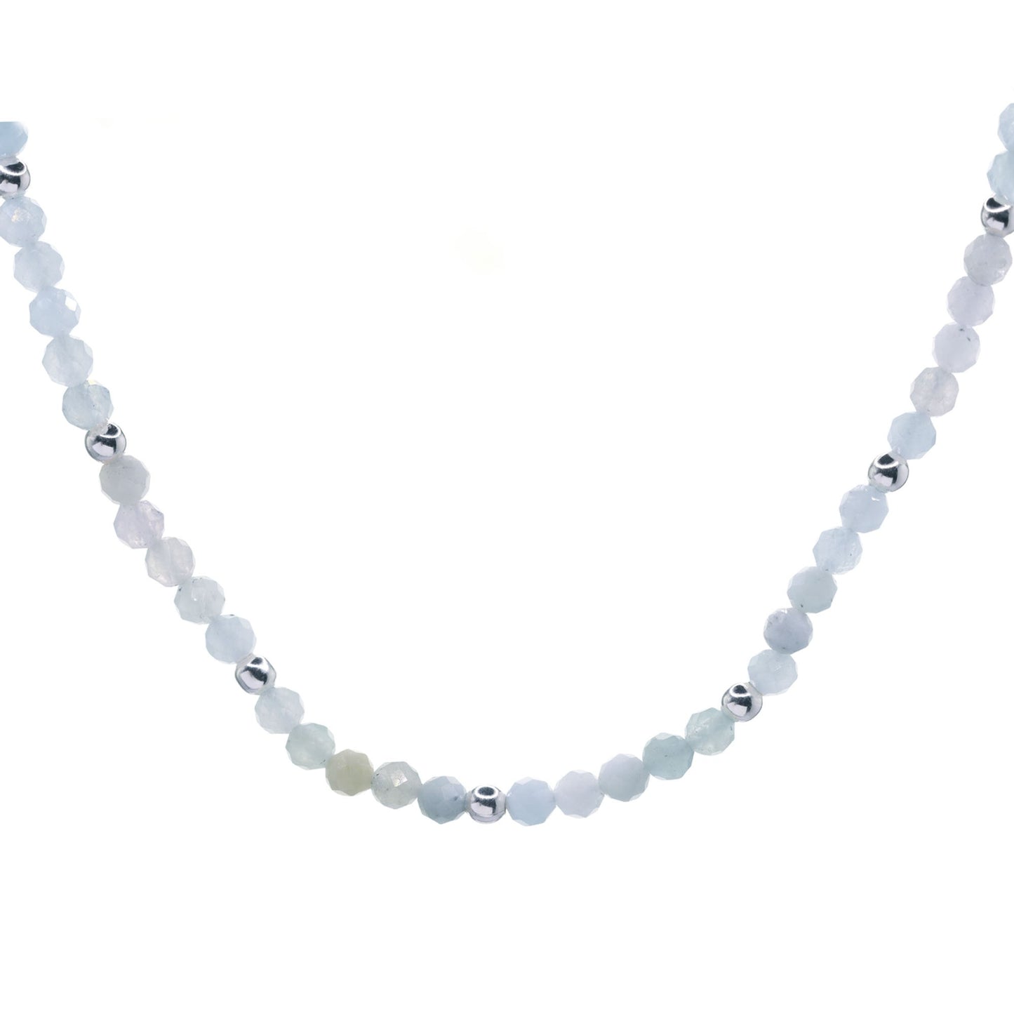 Collar de Plata Piedras Ágata Tonos Celeste Pastel con Esferas Lisas