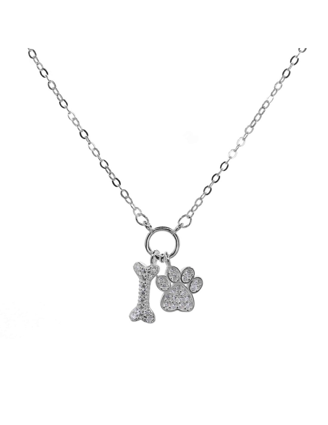 Collar de Plata Placas de Hueso y Huella con Circones