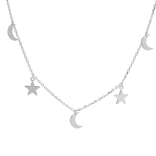 Collar de Plata Placas lisas Lunas y Estrellas