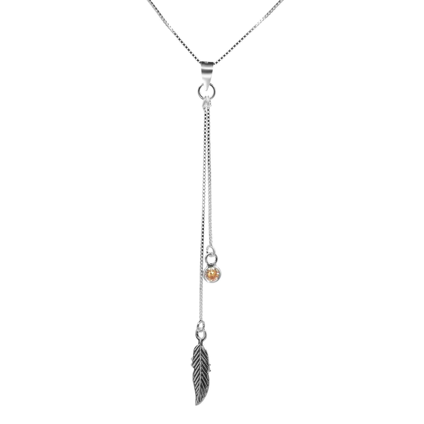 Collar de Plata Pluma Colgante Circón Topacio