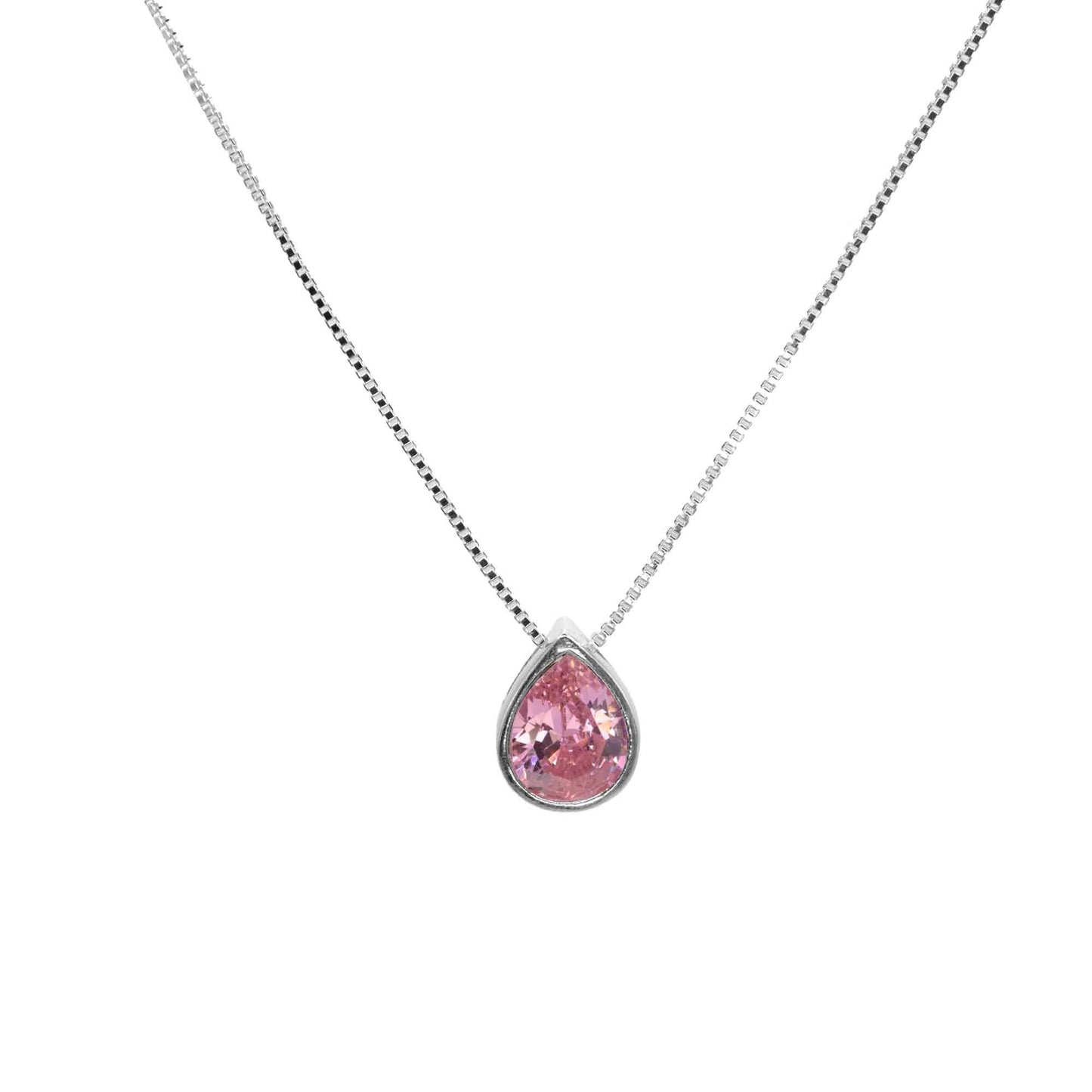 Collar de Plata Punto de Luz Lagrima con Circón Rosa 45 CM