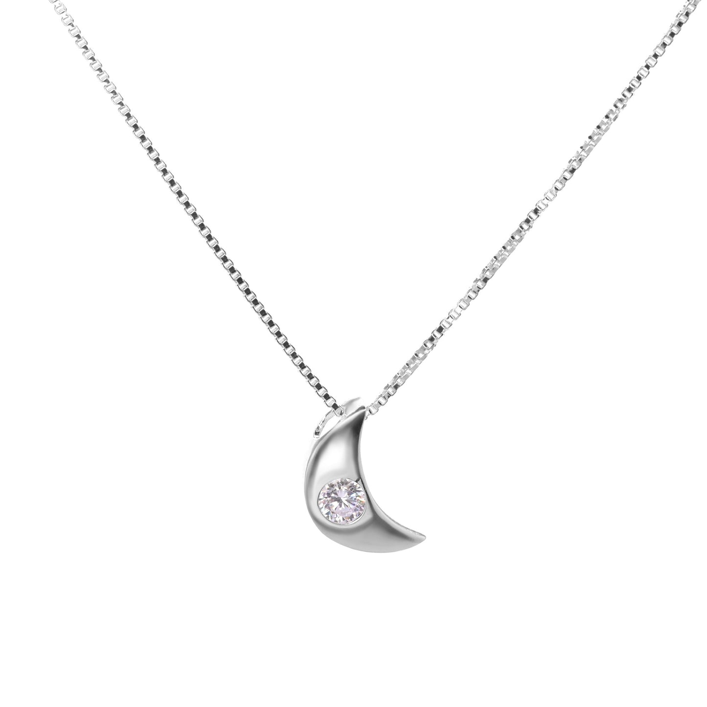 Collar de Plata Punto de Luz Media Luna con Circón 45 cm