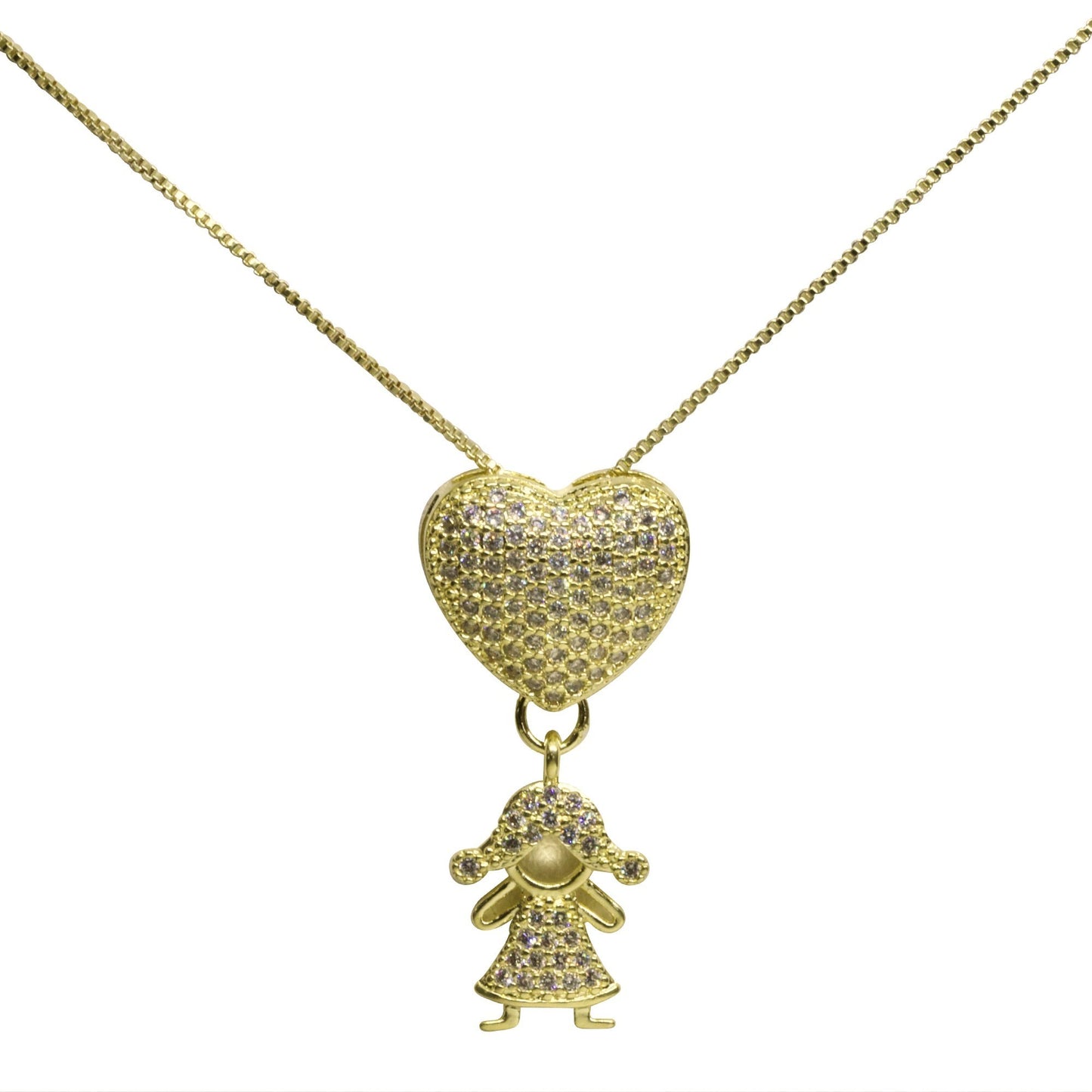 Collar Enchapado de Oro Corazón con Niña