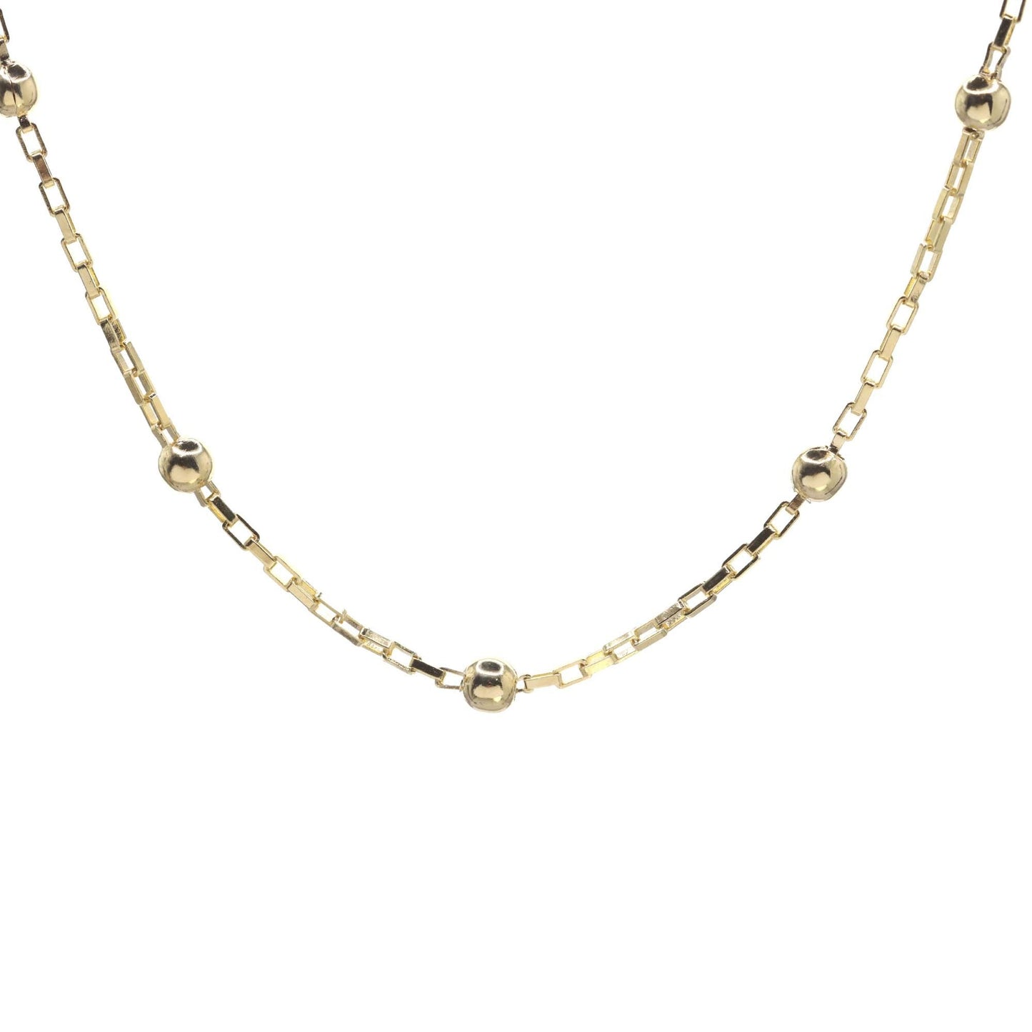 Collar Enchapado en Oro Cadena Eslabón Cuadrado con Esferas Lisas