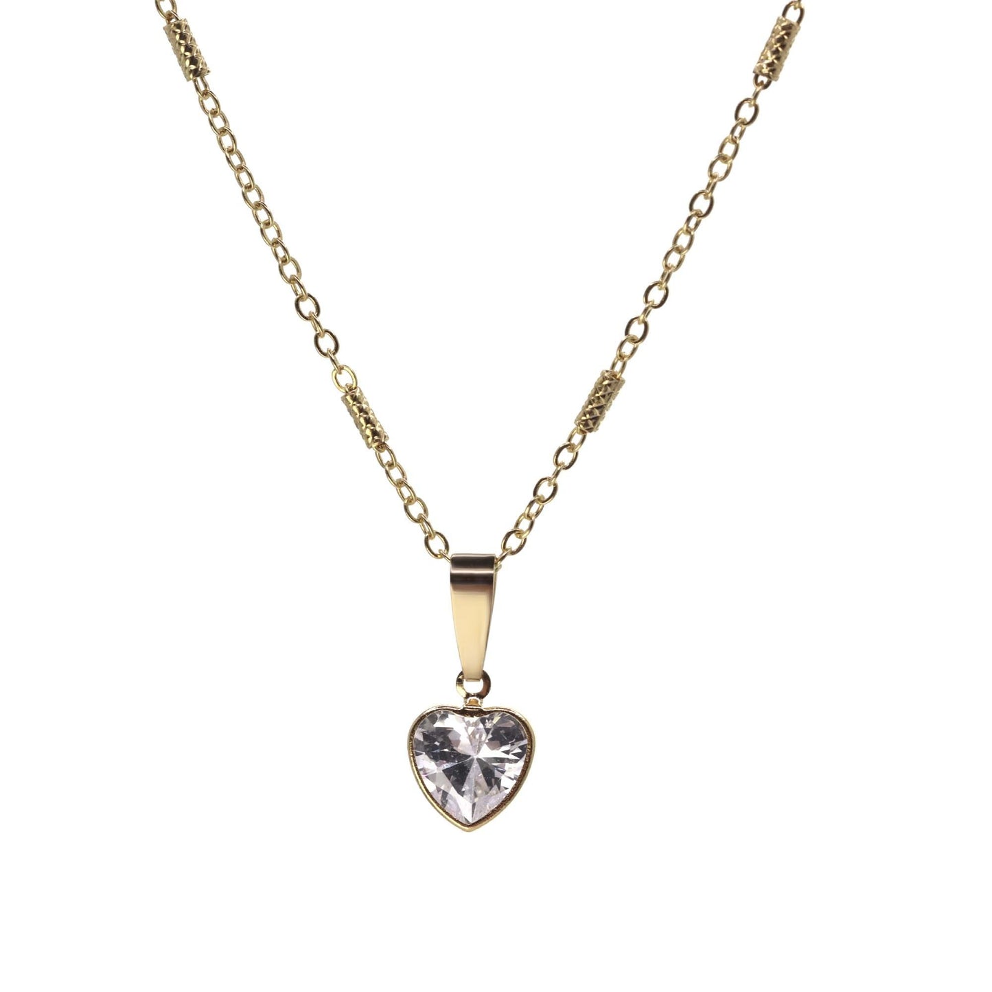 Collar Enchapado en Oro Cadena Varitas con Colgante Corazón Circón