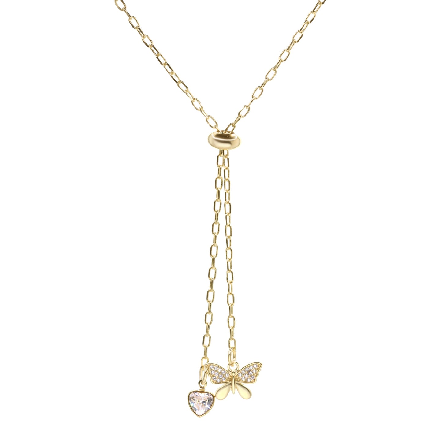 Collar Enchapado en Oro - Corazón y Mariposas Ajustable