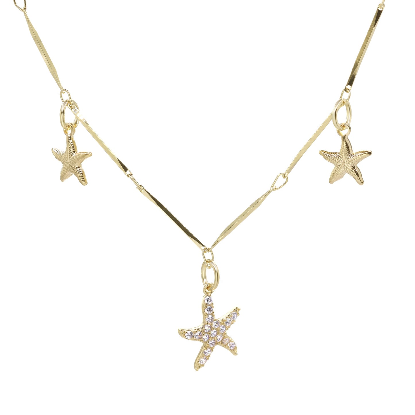 Collar Enchapado en Oro - Estrellas de Mar con Circones