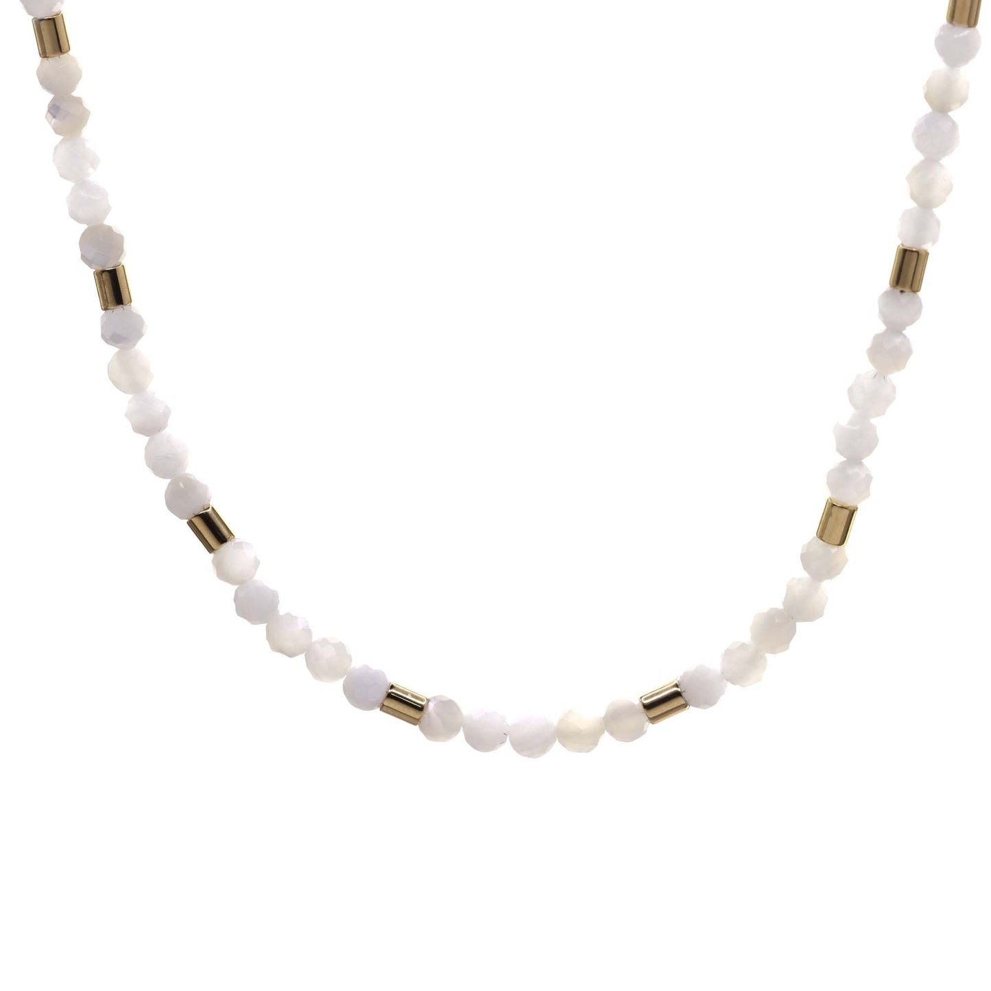 Collar Enchapado en Oro Diseño Nácar con Mostacillas Cilindricas