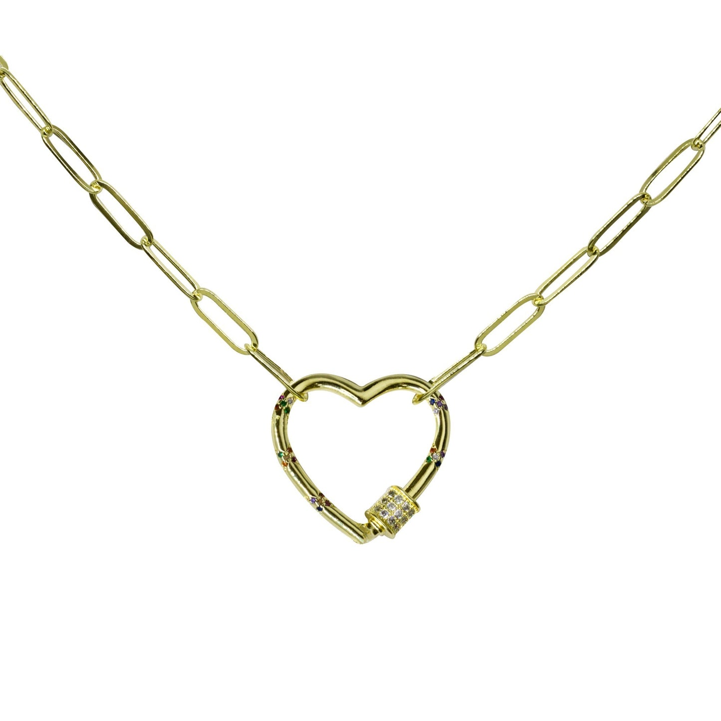 Collar Enchapado en Oro Eslabón Broche Corazón Microcircones
