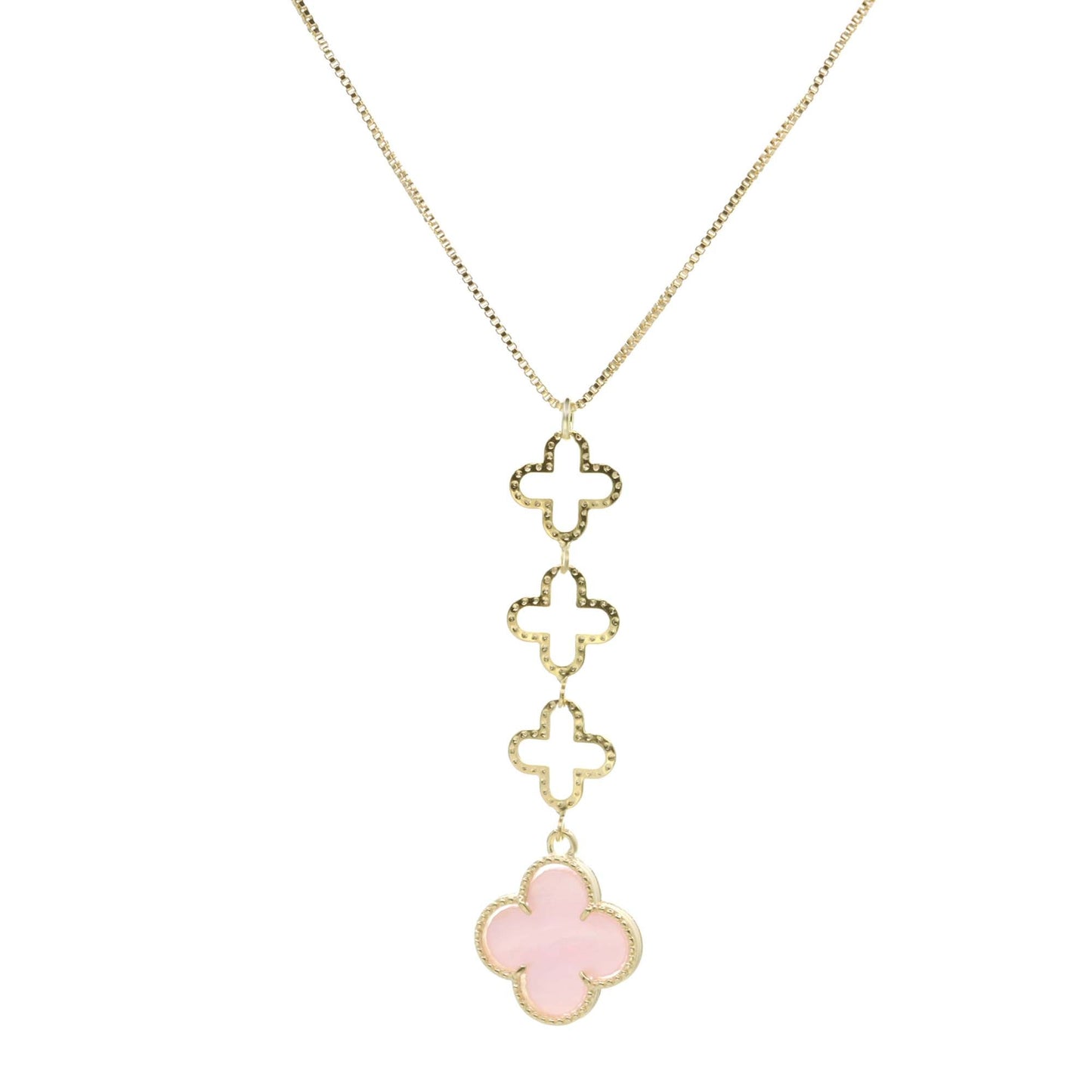 Collar Enchapado en Oro - Figuras de Flores y Placa Flor Rosa