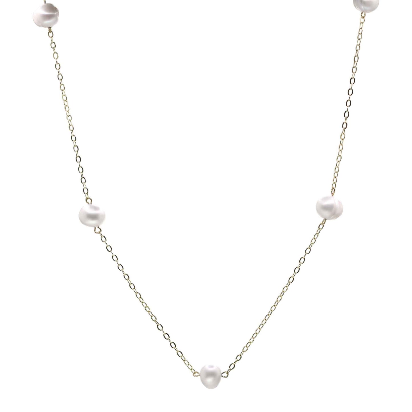 Collar Enchapado en Oro - Largo con Perlas de Río
