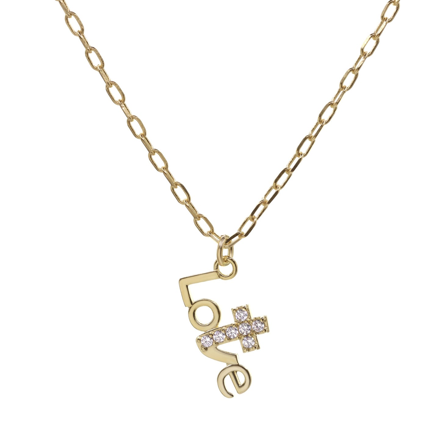 Collar Enchapado en Oro - Love con Cruz de Circones