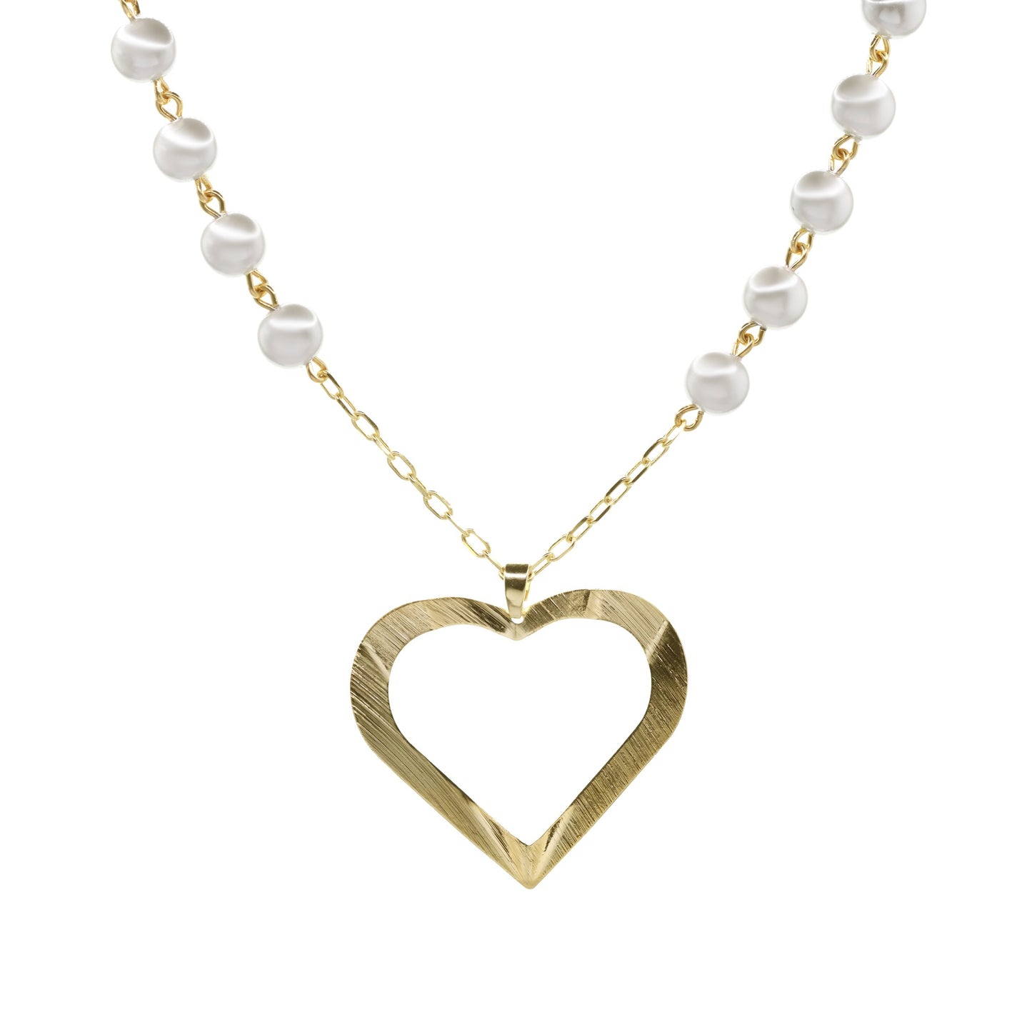 Collar Enchapado en Oro Perlas de Imitación Colgante Corazón Irregular Satinado