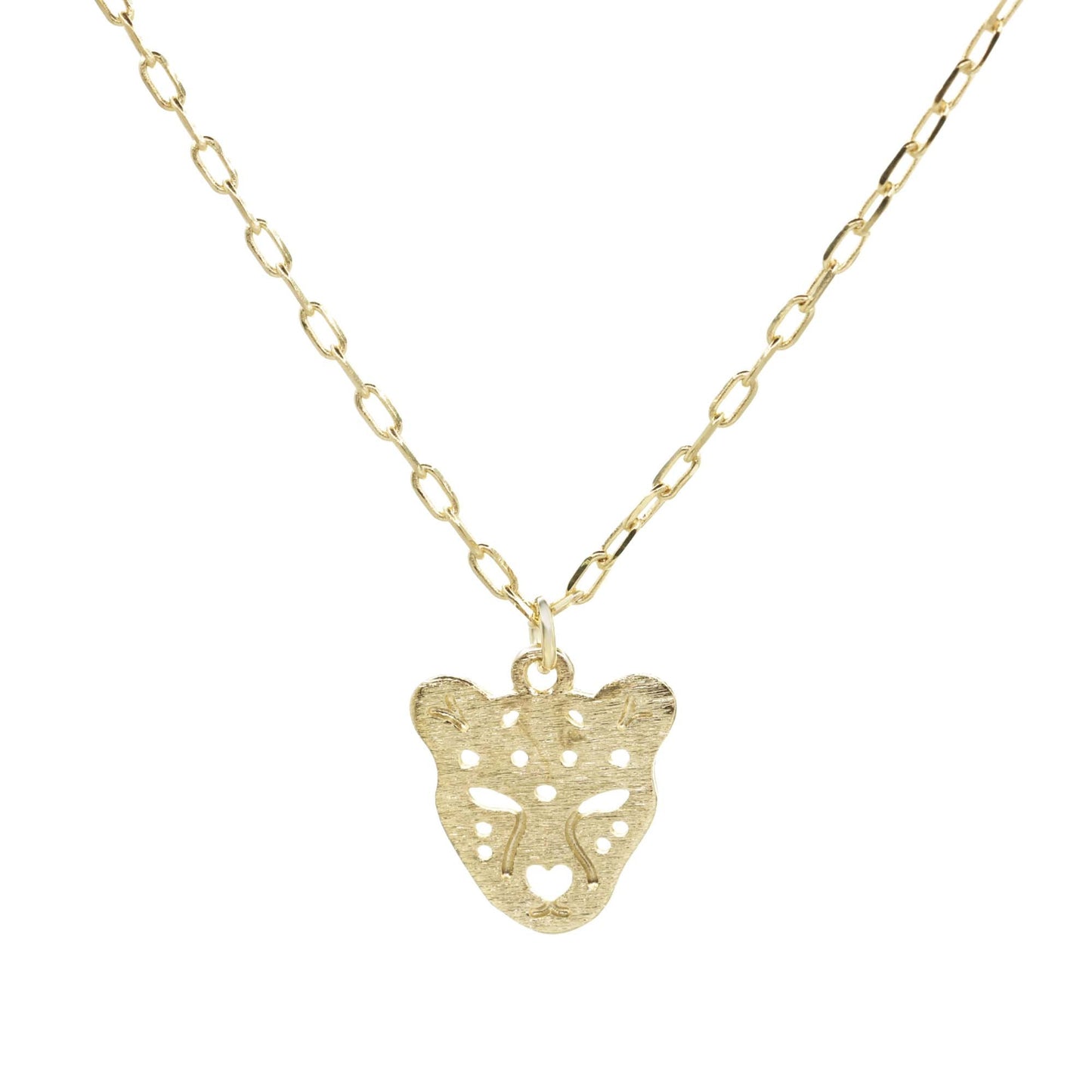 Collar Enchapado en Oro Placa de Jaguar