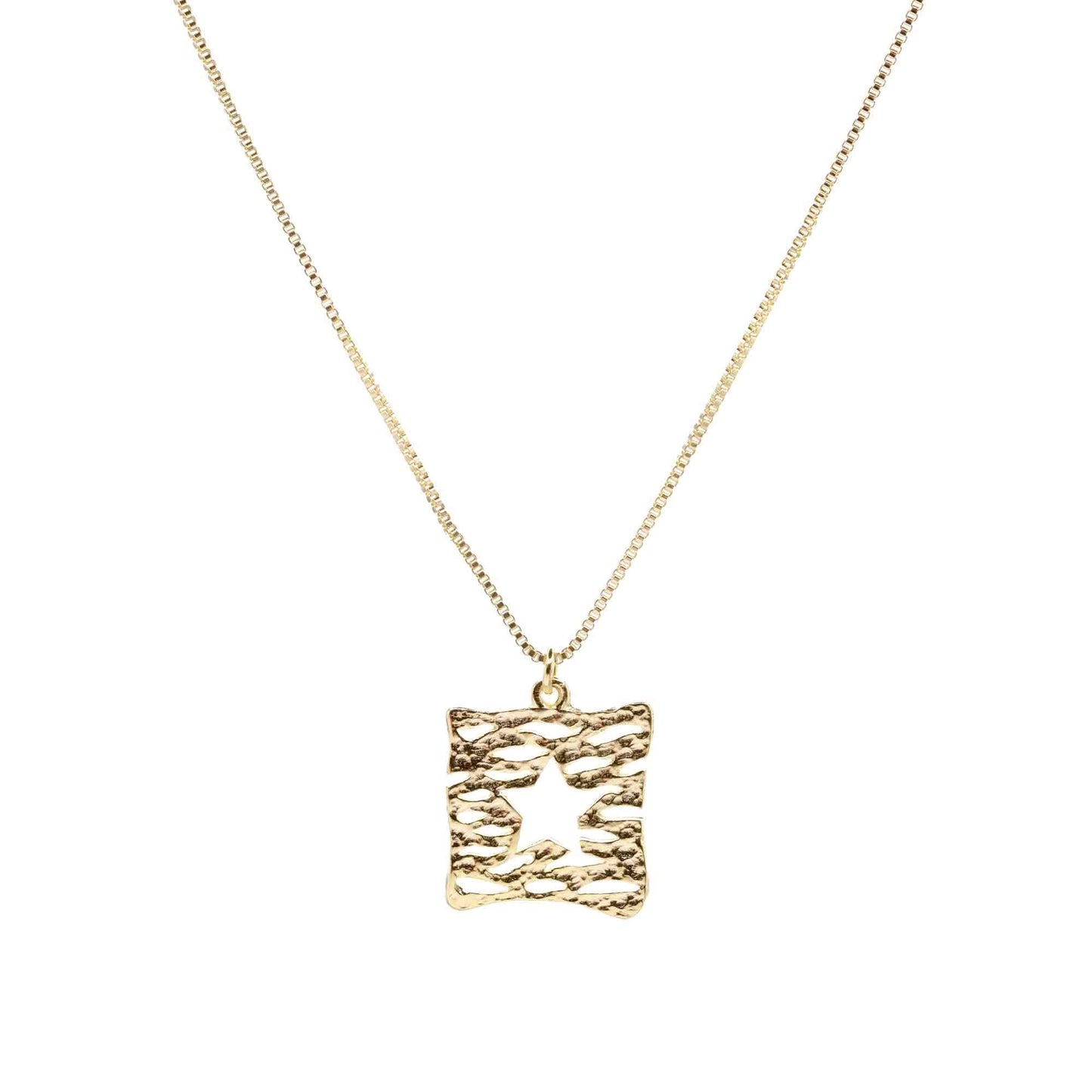 Collar Enchapado en Oro Placa Estrella Martillada y Satinada