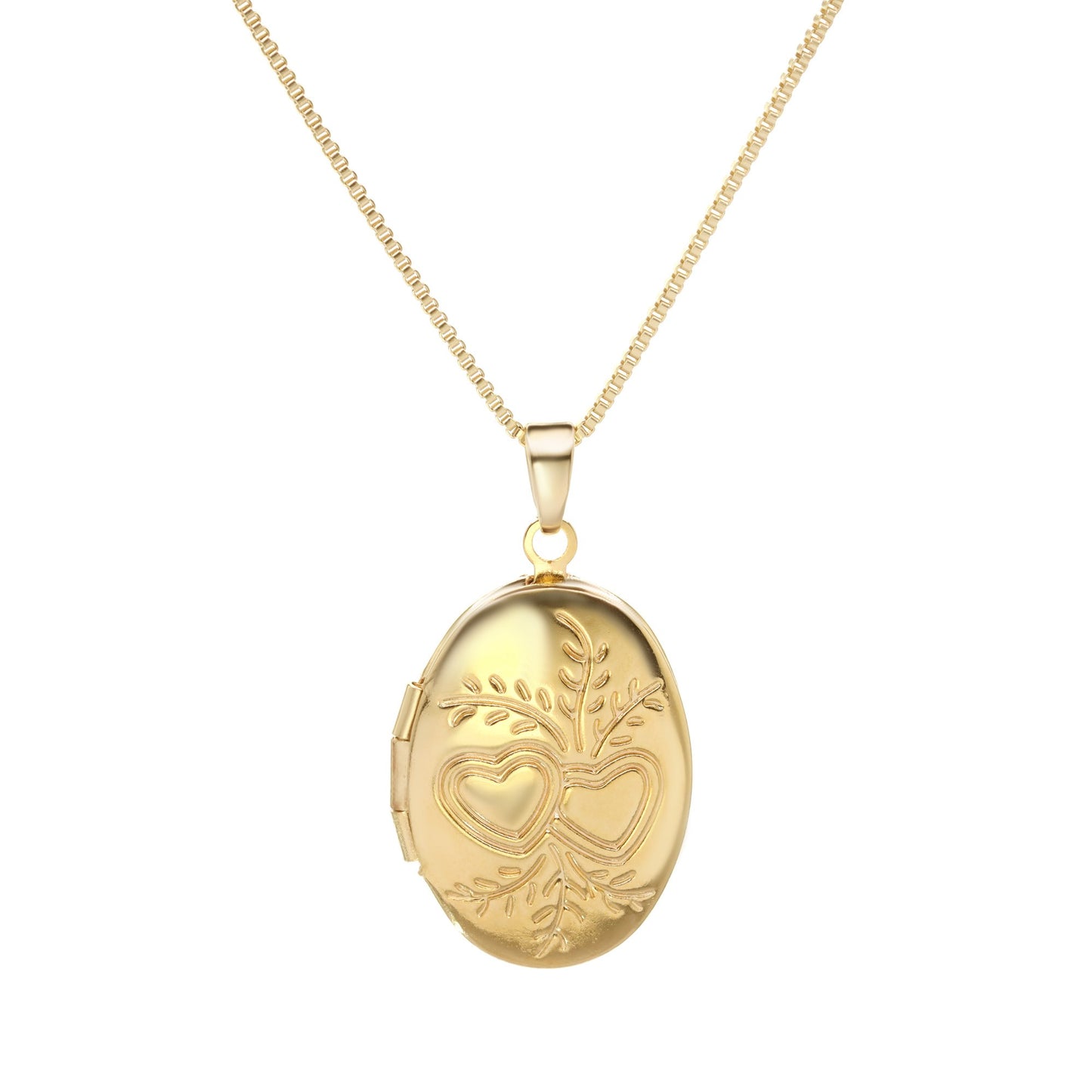 Collar Enchapado en Oro Relicario con Grabado Corazones