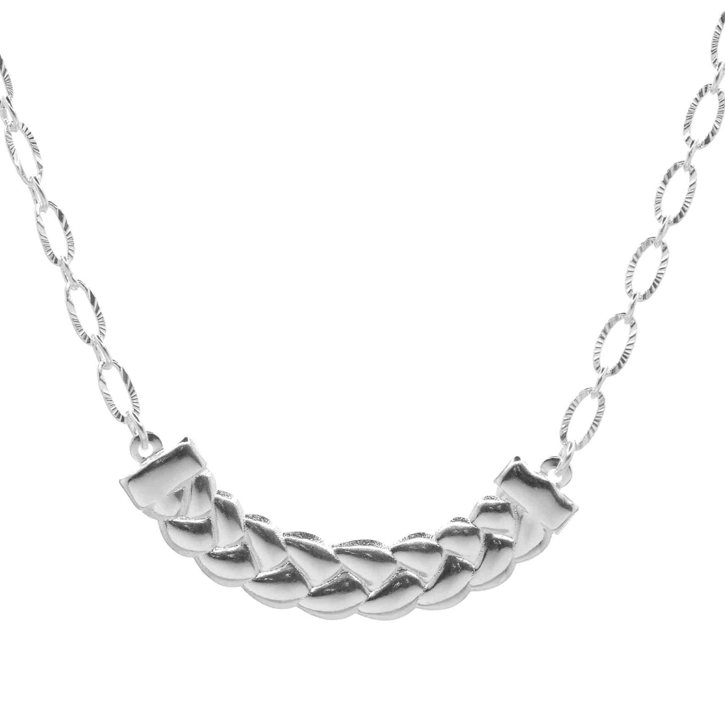 Collar Enchapado en Plata Barra Trenzada