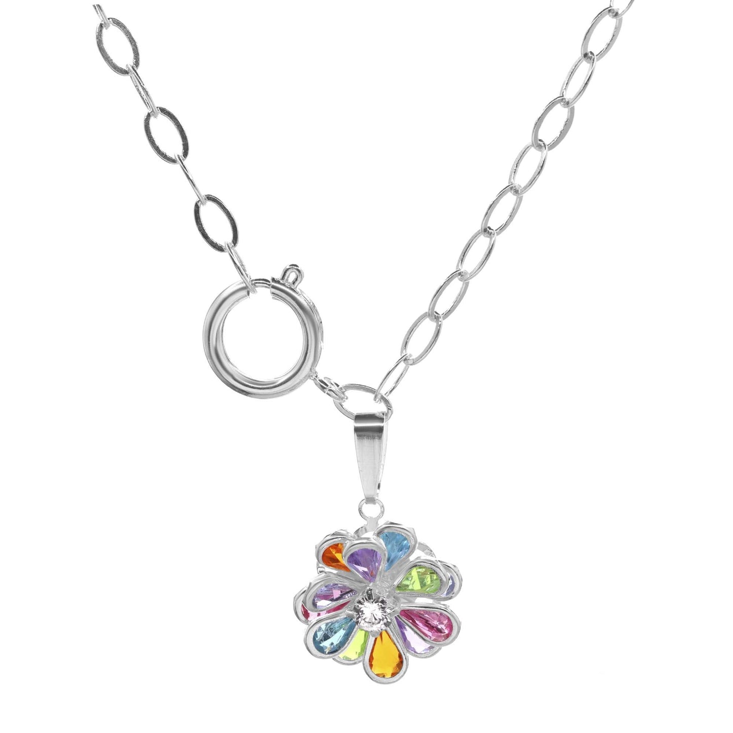 Collar Enchapado en Plata Diseño Flor de Colores con Broche Timón