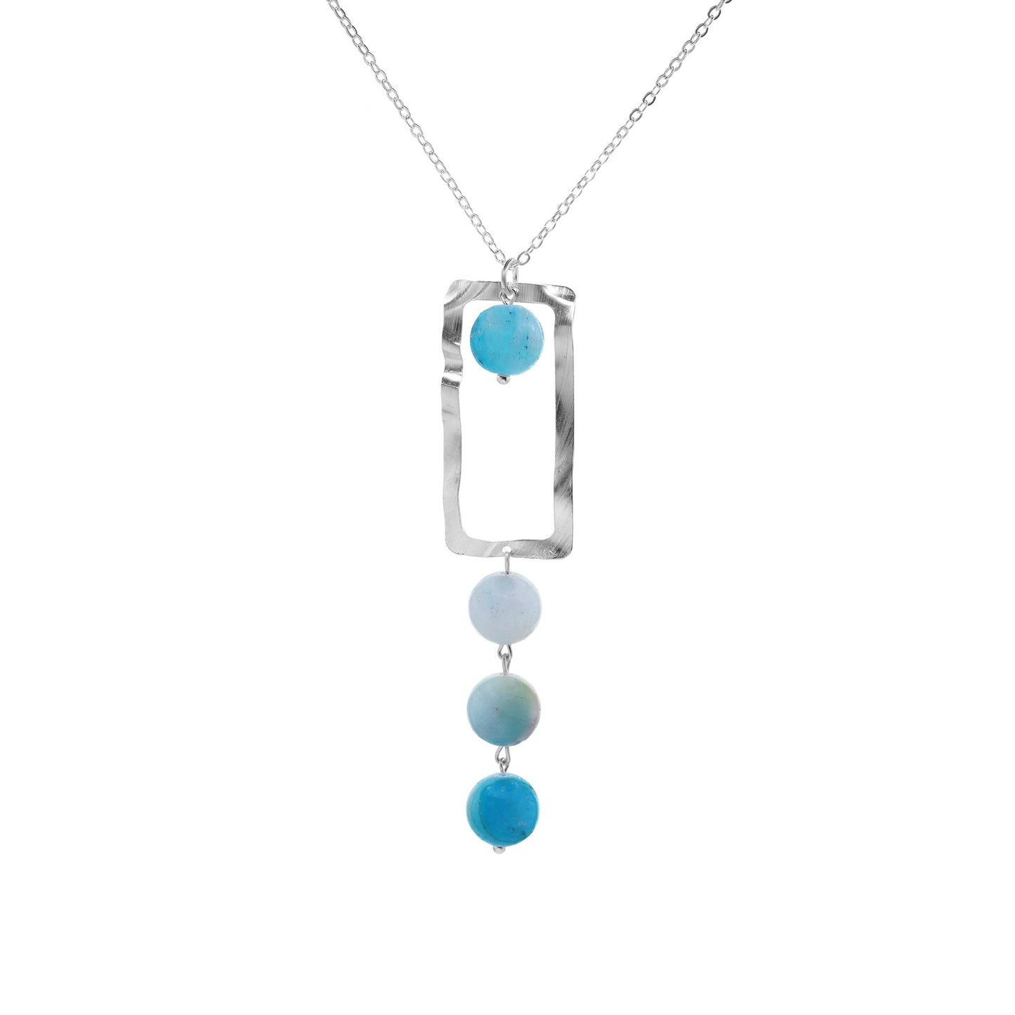 Collar Enchapado en Plata Placa Rectangular con Piedras Ágata Celestes