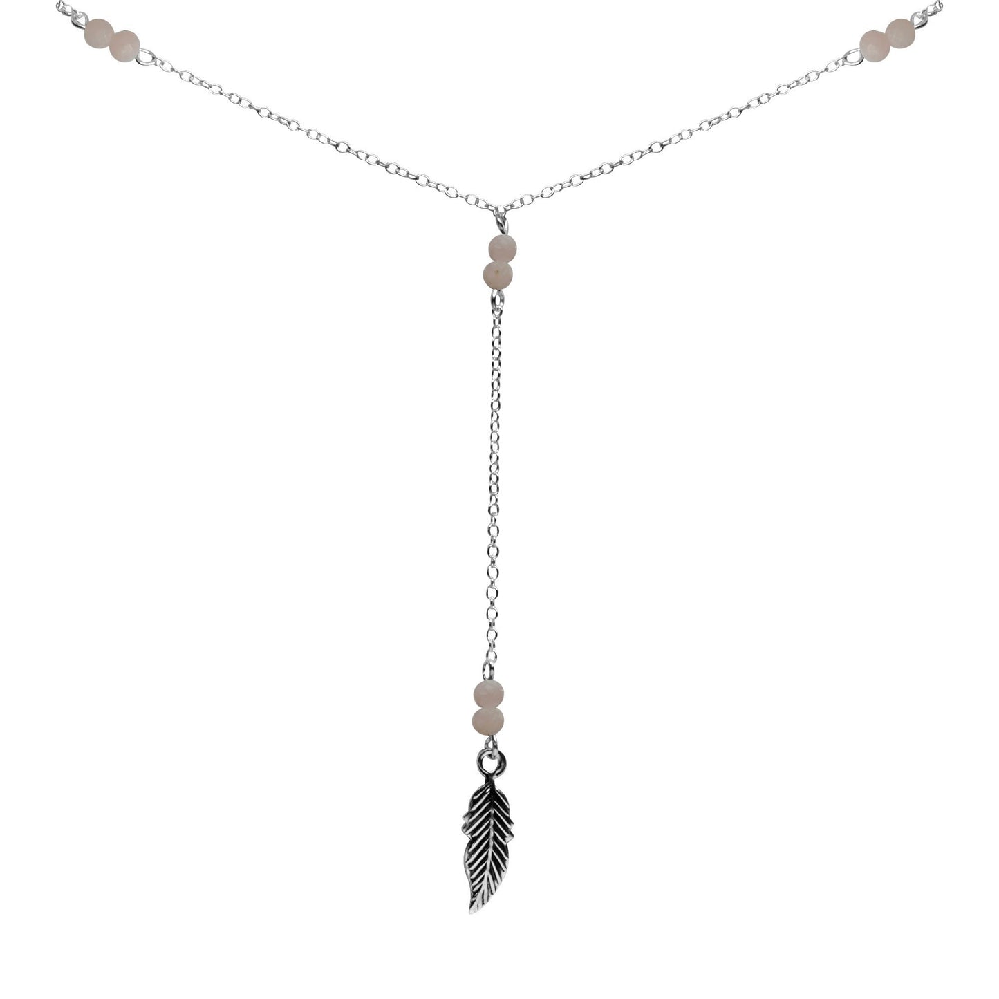 Collar Pluma con Piedra de Cuarzo Rosa