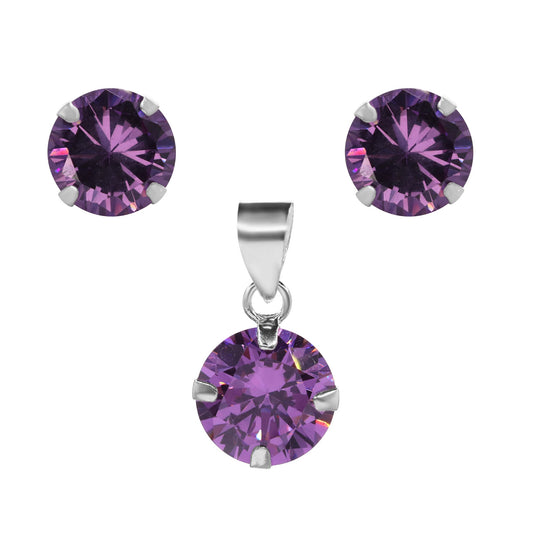 Conjunto de Plata Circón Amatista 8 mm