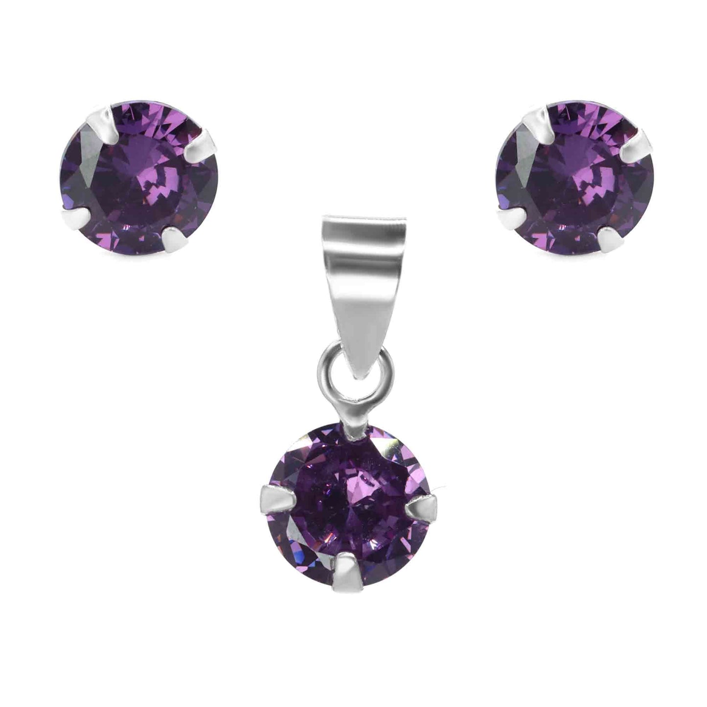 Conjunto de Plata Circones Violetas 6 mm