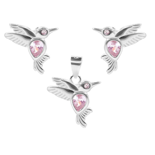 Conjunto de Plata Colibríes de Circones Rosa