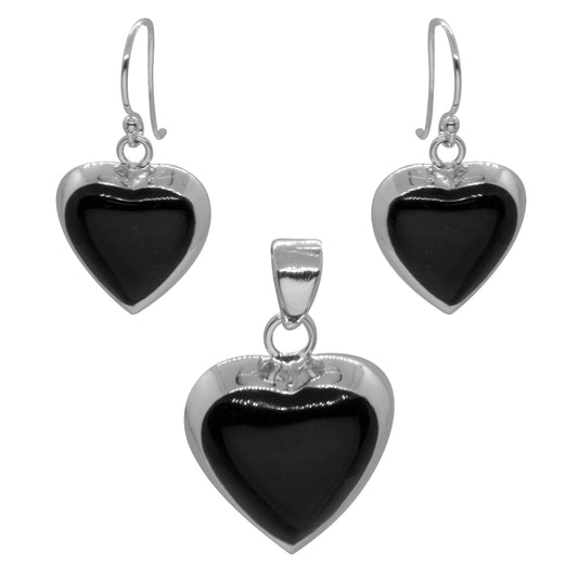 Conjunto de Plata Corazón con Piedra Onix
