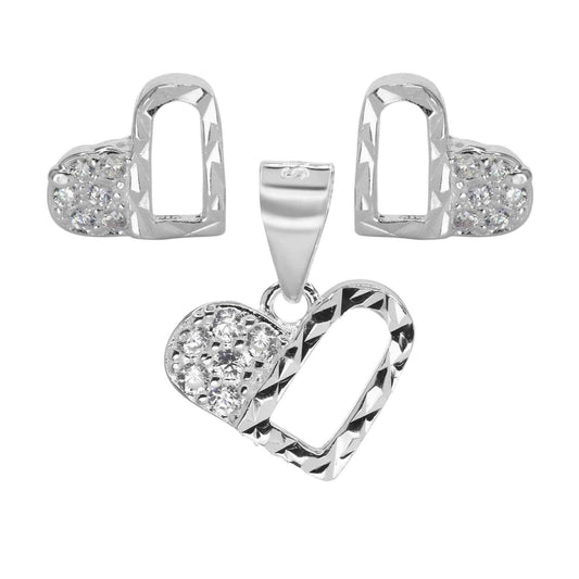 Conjunto de Plata Corazones Biselado con Circón