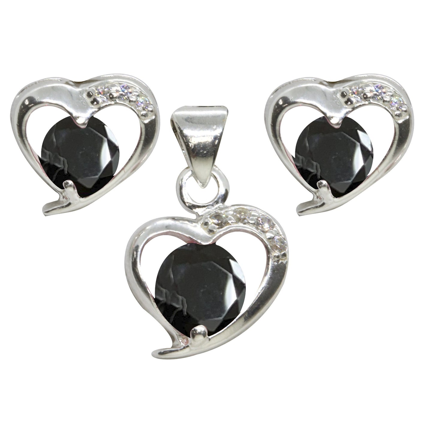 Conjunto de Plata Corazones Circón Negro