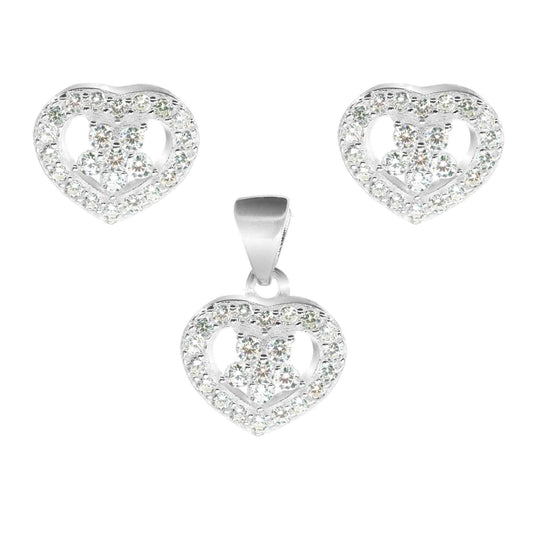Conjunto de Plata Corazones Cruzados con Circones
