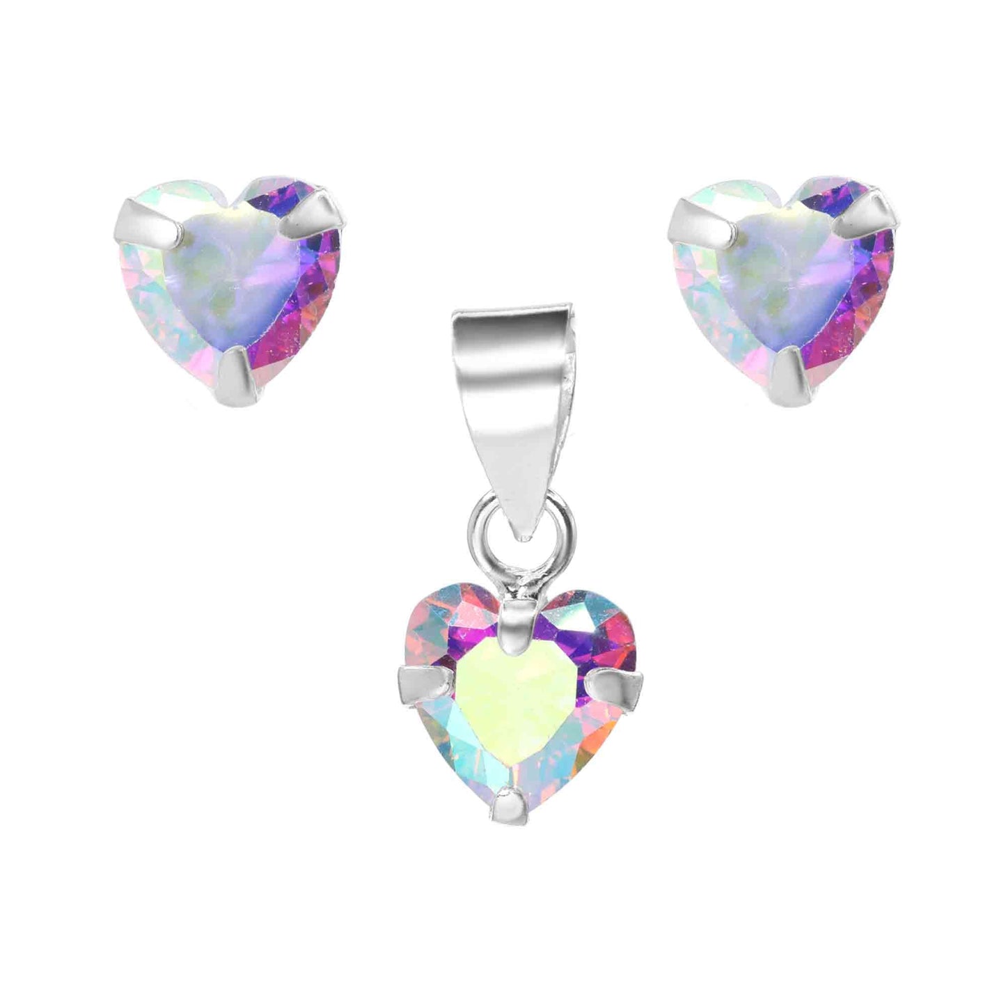 Conjunto de Plata Corazones de Circones Tornasol