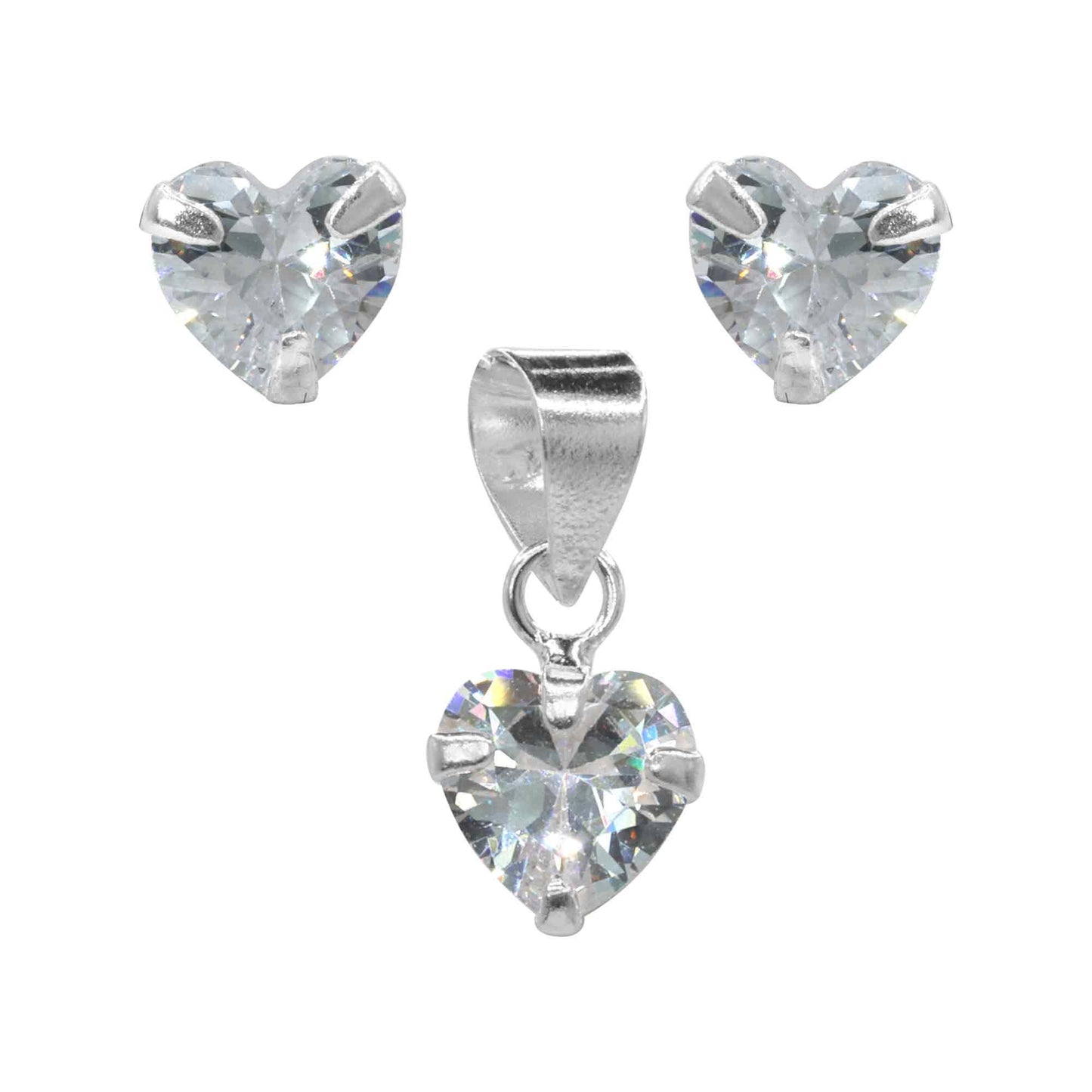 Conjunto de Plata Delicados Corazones de Circón