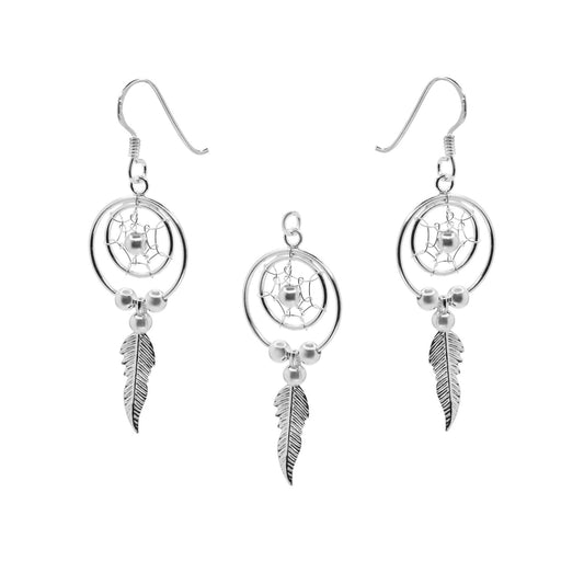 Conjunto de Plata - Atrapa Sueños con Esferas y Plumas