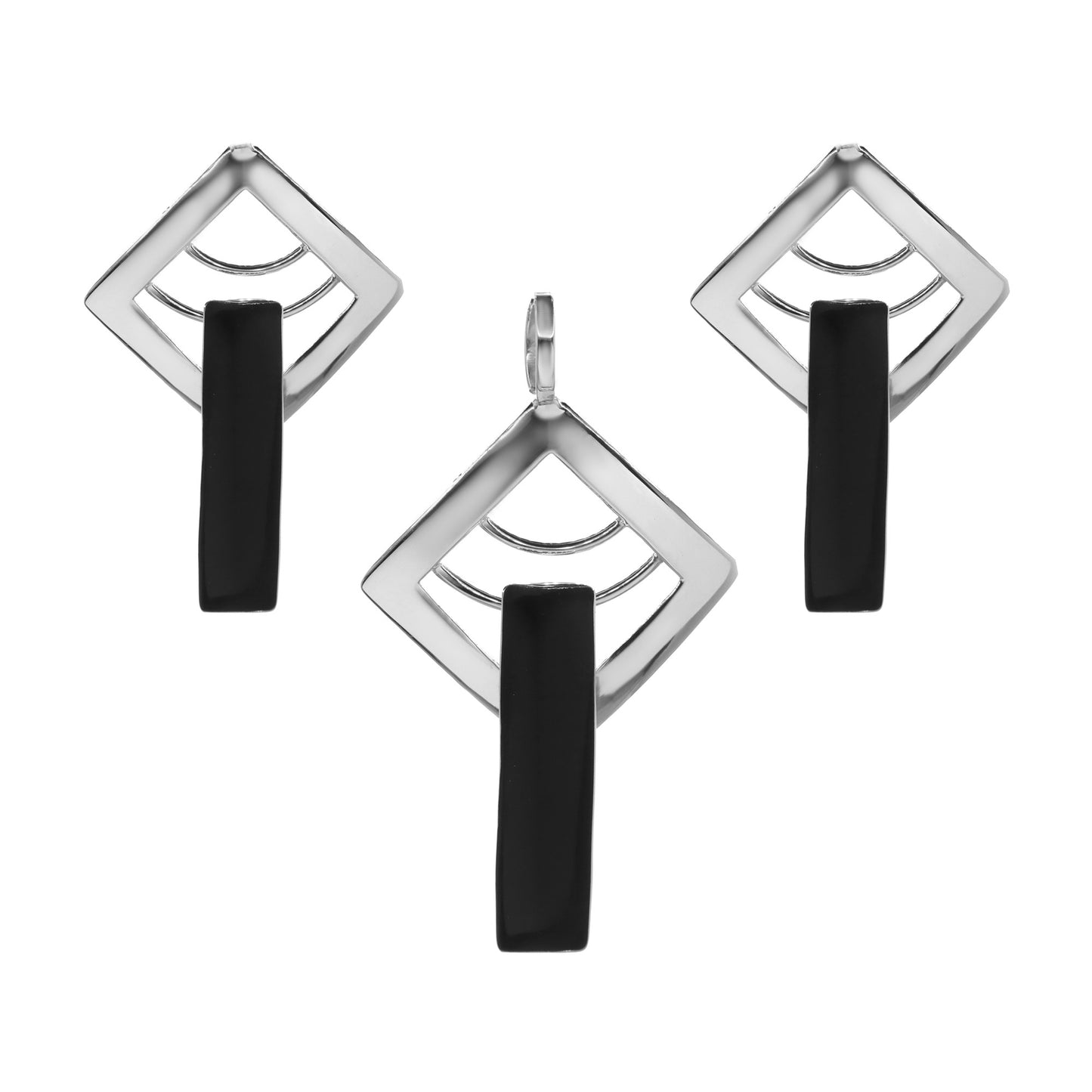Conjunto de Plata - Diamante con Placa en Ónix
