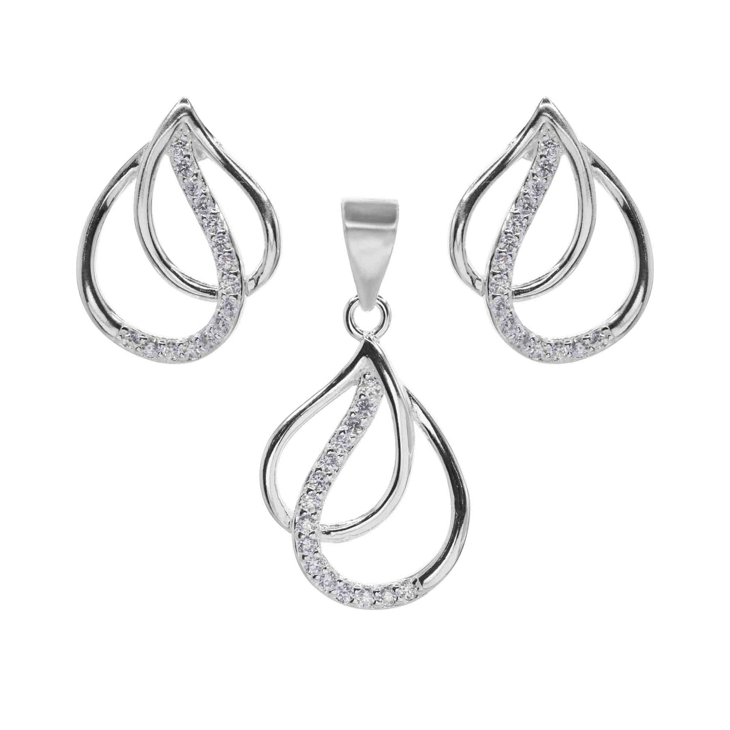 Conjunto de Plata - Figura Gota con Circones en Bordes