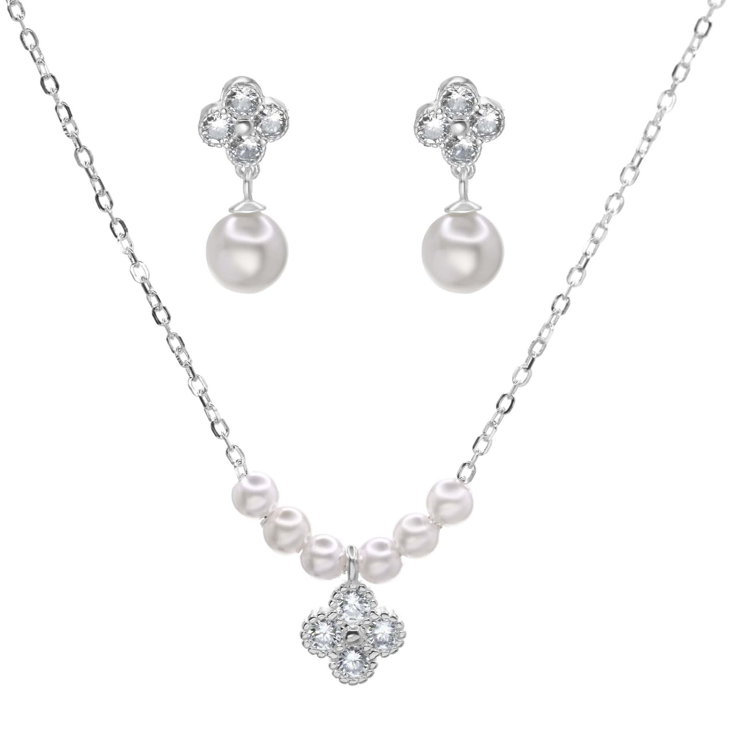 Conjunto de Plata - Flor de Circones con Perlas Imitación