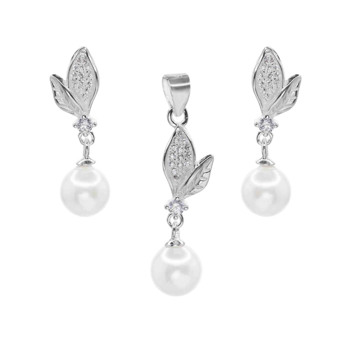 Conjunto de Plata - Hojas de Circones y Perla
