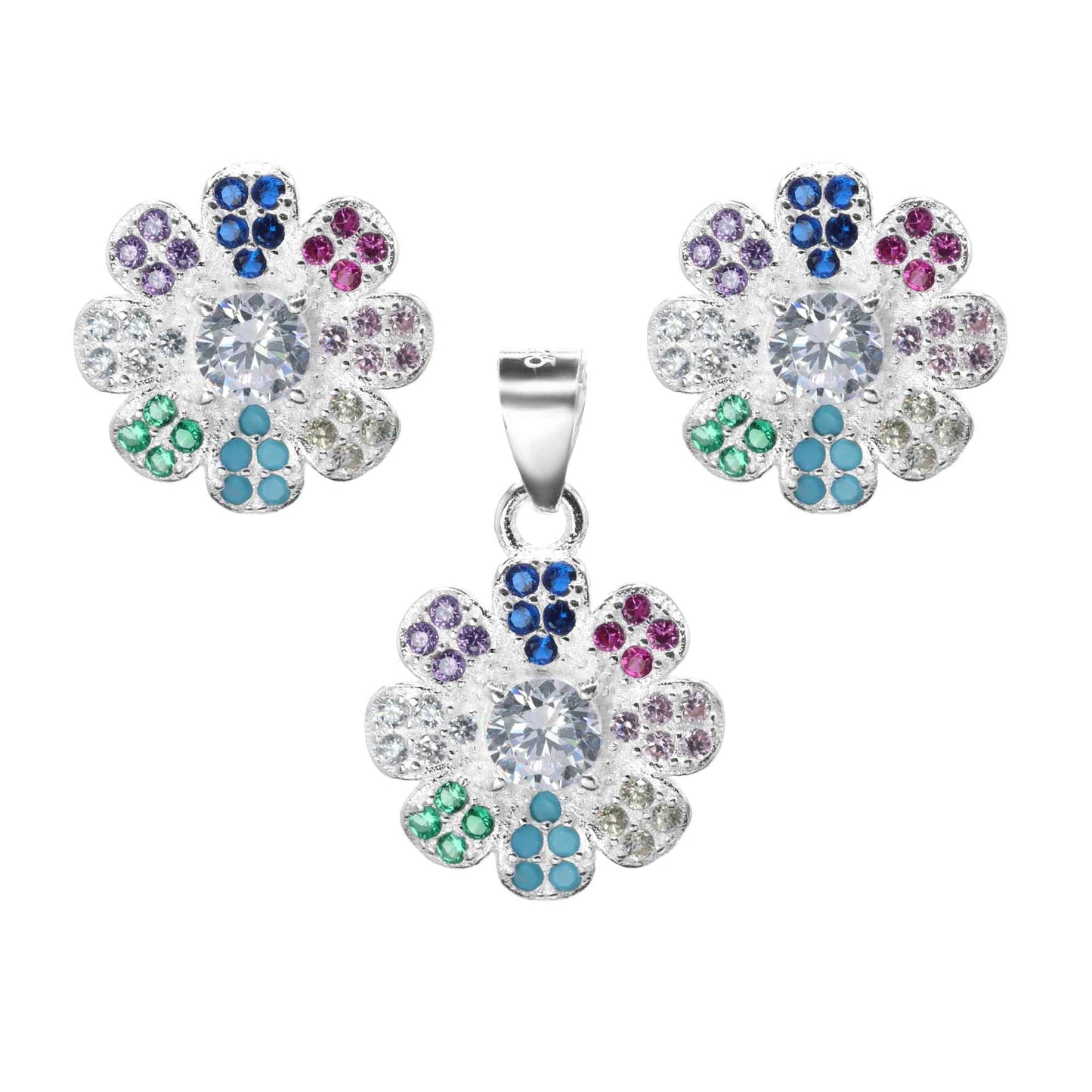 Conjunto de Plata - Margaritas de Circones de Colores