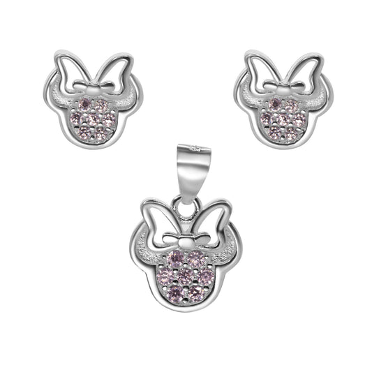 Conjunto de Plata - Minie Mouse con Circones Rosa