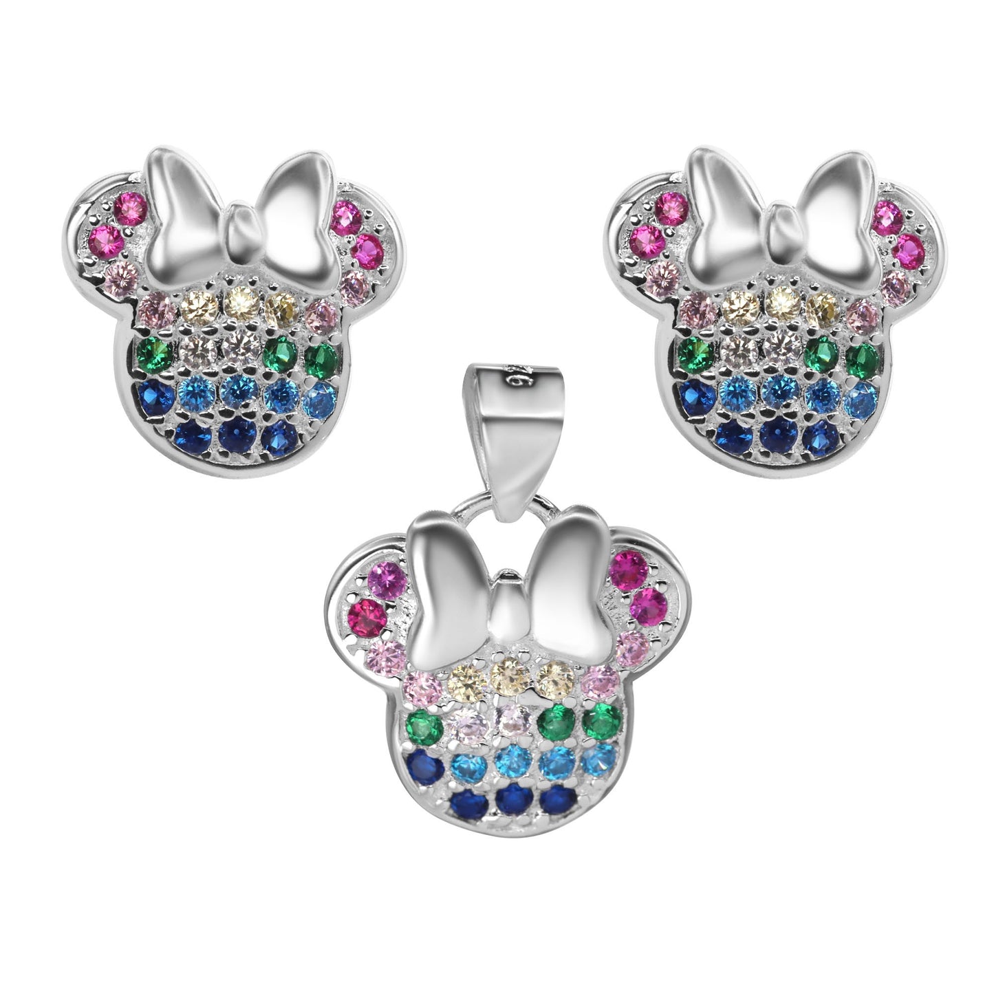 Conjunto de Plata - Minnie Mouse con Circones de Colores