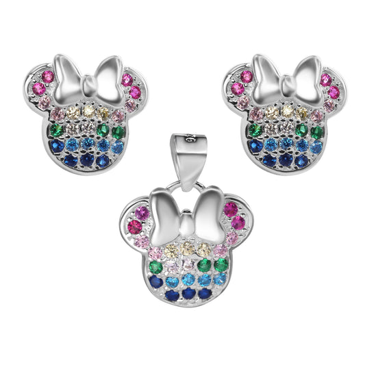 Conjunto de Plata - Minnie Mouse con Circones de Colores
